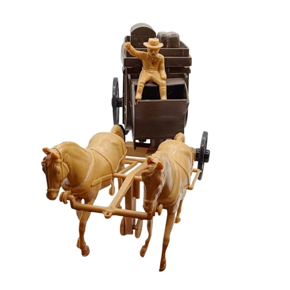 Vintage Western Stagecoach Horses Wagon Toy USA Processed Plastic Co 7665